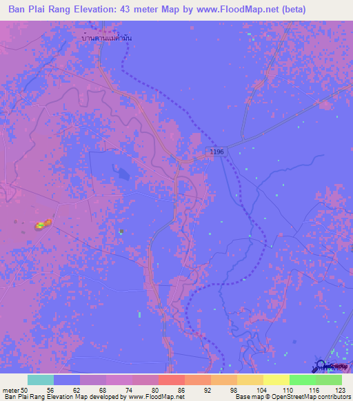 Ban Plai Rang,Thailand Elevation Map