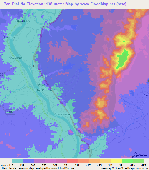 Ban Plai Na,Thailand Elevation Map