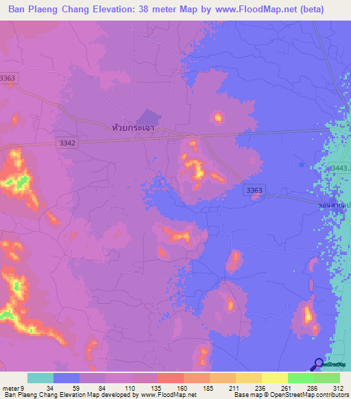 Ban Plaeng Chang,Thailand Elevation Map