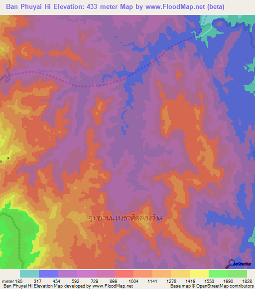 Ban Phuyai Hi,Thailand Elevation Map