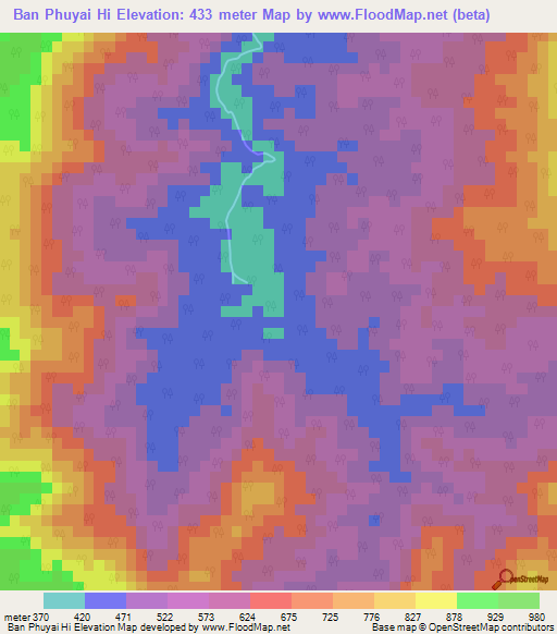 Ban Phuyai Hi,Thailand Elevation Map