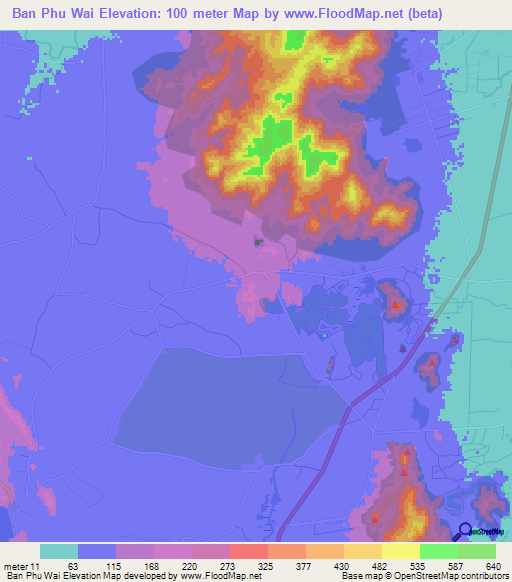 Ban Phu Wai,Thailand Elevation Map