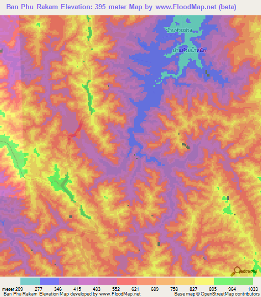 Ban Phu Rakam,Thailand Elevation Map