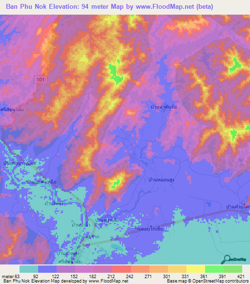 Ban Phu Nok,Thailand Elevation Map