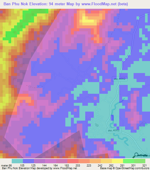 Ban Phu Nok,Thailand Elevation Map