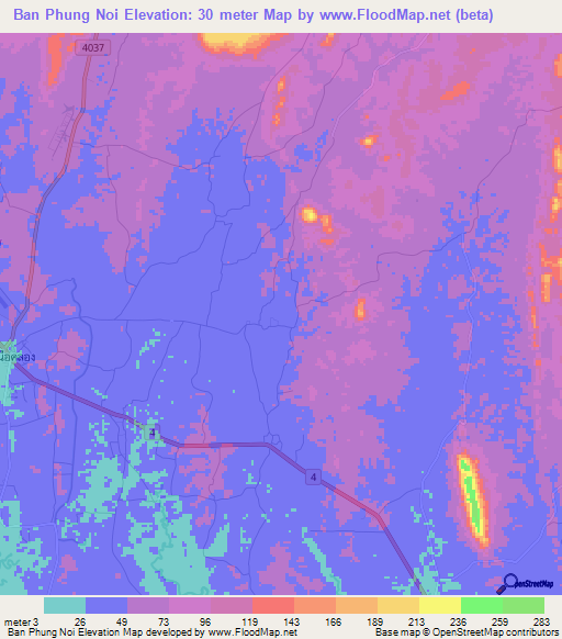 Ban Phung Noi,Thailand Elevation Map