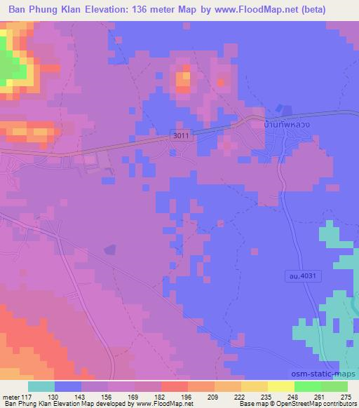 Ban Phung Klan,Thailand Elevation Map