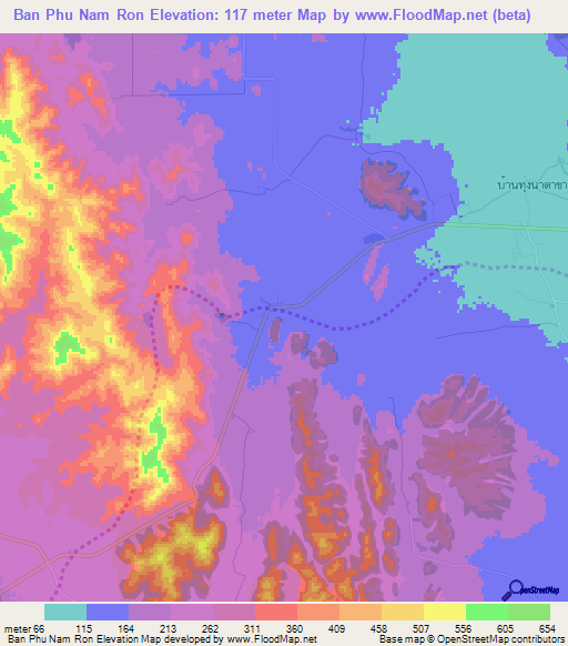 Ban Phu Nam Ron,Thailand Elevation Map