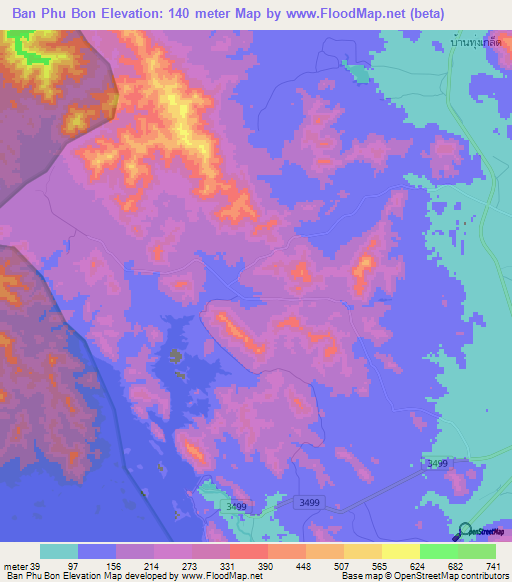 Ban Phu Bon,Thailand Elevation Map