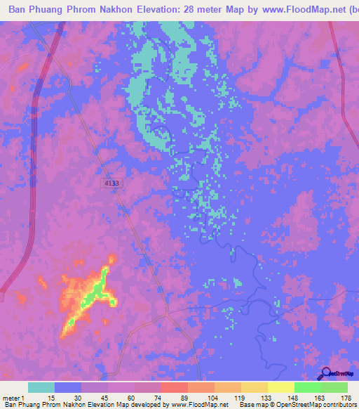 Ban Phuang Phrom Nakhon,Thailand Elevation Map