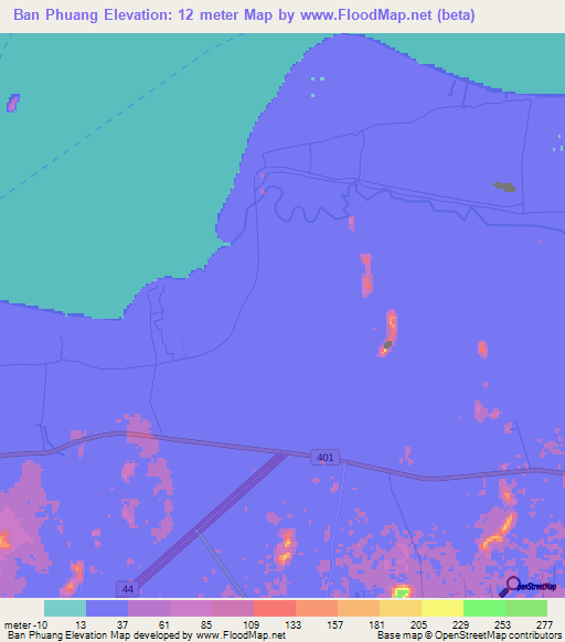 Ban Phuang,Thailand Elevation Map