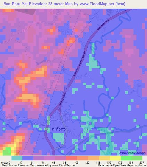 Ban Phru Yai,Thailand Elevation Map