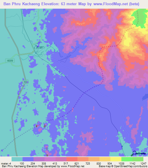 Ban Phru Kachaeng,Thailand Elevation Map