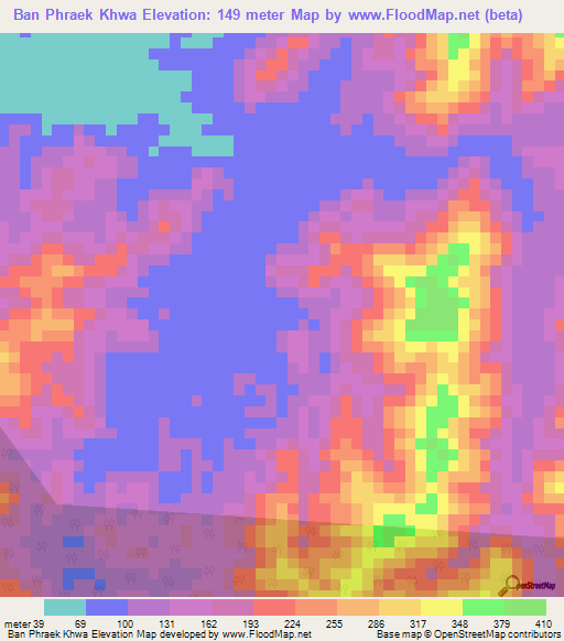Ban Phraek Khwa,Thailand Elevation Map