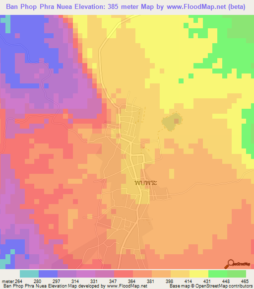 Ban Phop Phra Nuea,Thailand Elevation Map