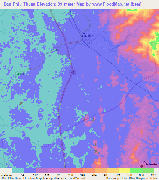 Ban Phlu Thuan,Thailand Elevation Map