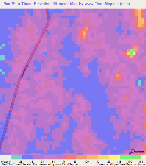 Ban Phlu Thuan,Thailand Elevation Map
