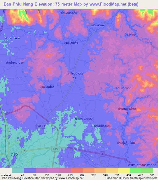 Ban Phlu Nang,Thailand Elevation Map
