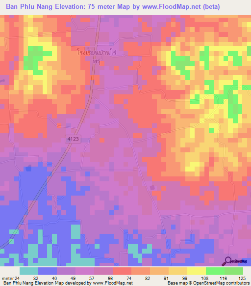 Ban Phlu Nang,Thailand Elevation Map