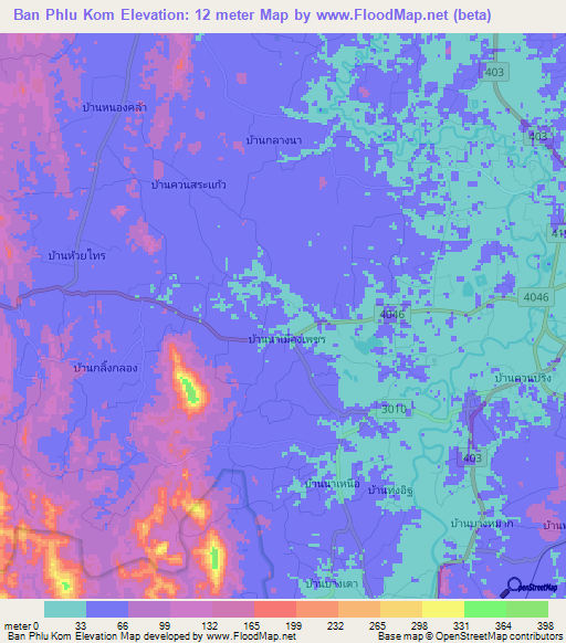 Ban Phlu Kom,Thailand Elevation Map