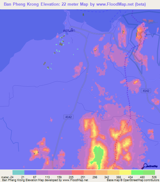 Ban Pheng Krong,Thailand Elevation Map