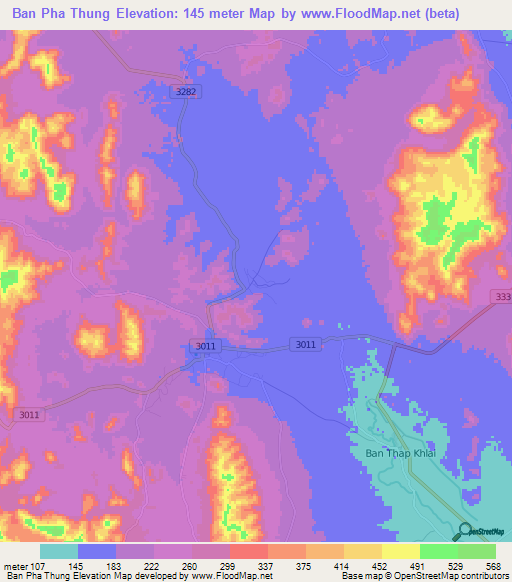 Ban Pha Thung,Thailand Elevation Map
