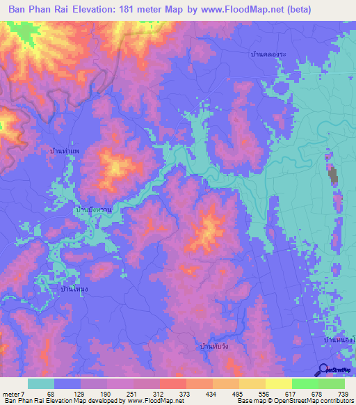 Ban Phan Rai,Thailand Elevation Map