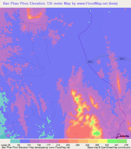Ban Phan Phon,Thailand Elevation Map