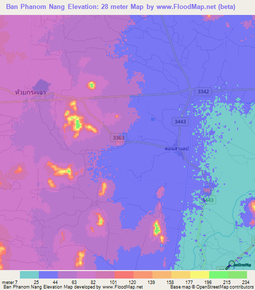 Ban Phanom Nang,Thailand Elevation Map