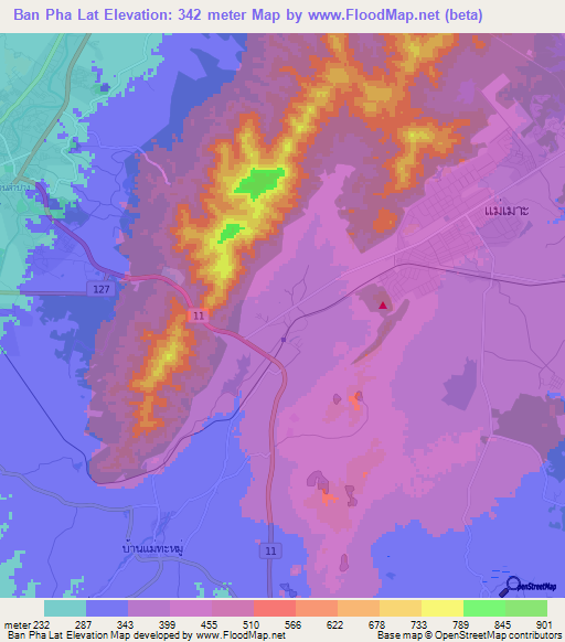 Ban Pha Lat,Thailand Elevation Map