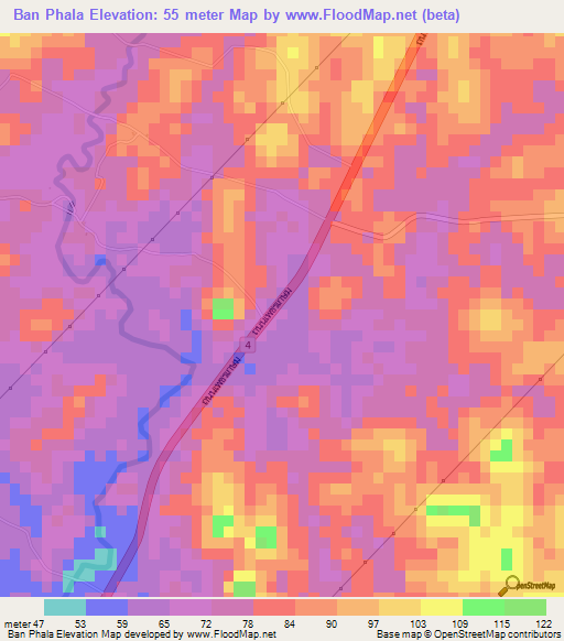 Ban Phala,Thailand Elevation Map