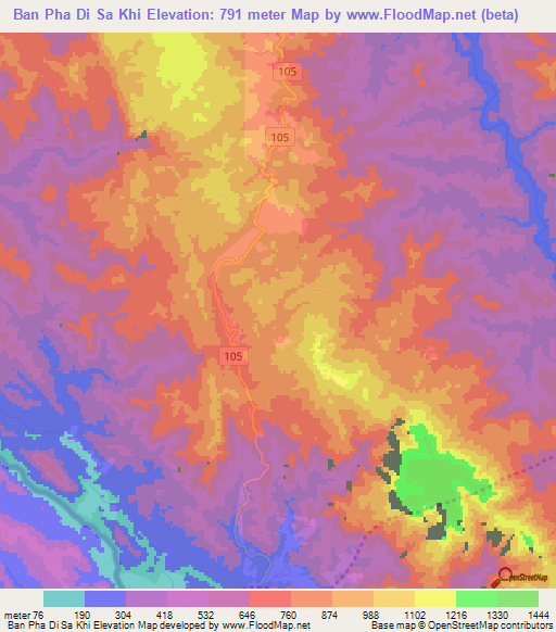 Ban Pha Di Sa Khi,Thailand Elevation Map