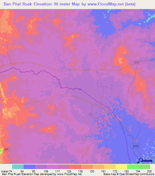 Ban Phai Ruak,Thailand Elevation Map