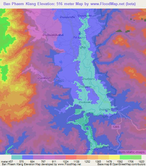 Ban Phaem Klang,Thailand Elevation Map