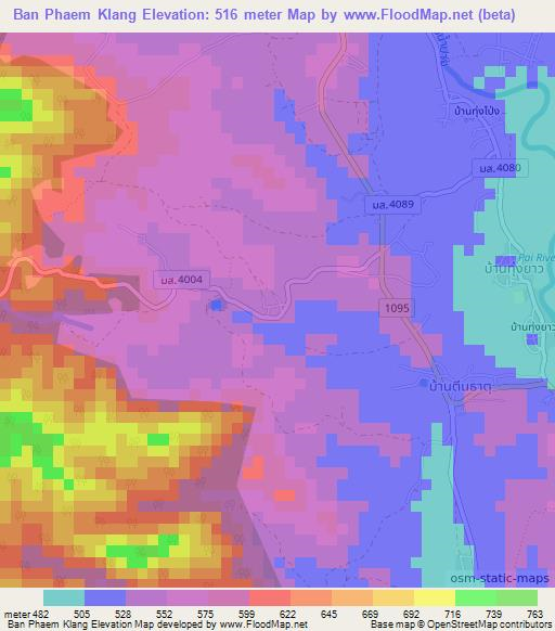 Ban Phaem Klang,Thailand Elevation Map