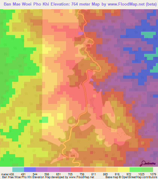 Ban Mae Woei Pho Khi,Thailand Elevation Map