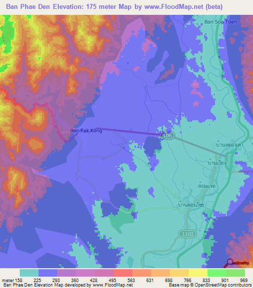 Ban Phae Den,Thailand Elevation Map