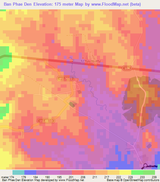 Ban Phae Den,Thailand Elevation Map
