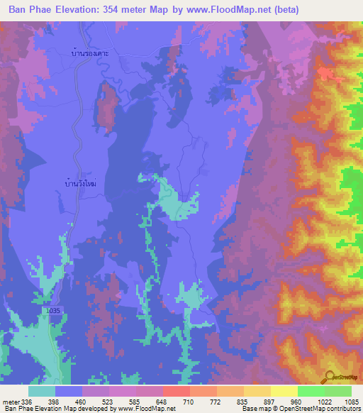 Ban Phae,Thailand Elevation Map