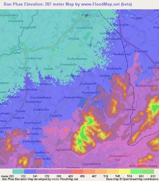 Ban Phae,Thailand Elevation Map