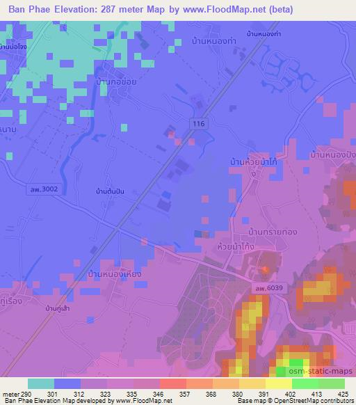 Ban Phae,Thailand Elevation Map