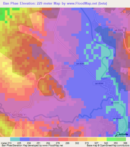 Ban Phae,Thailand Elevation Map