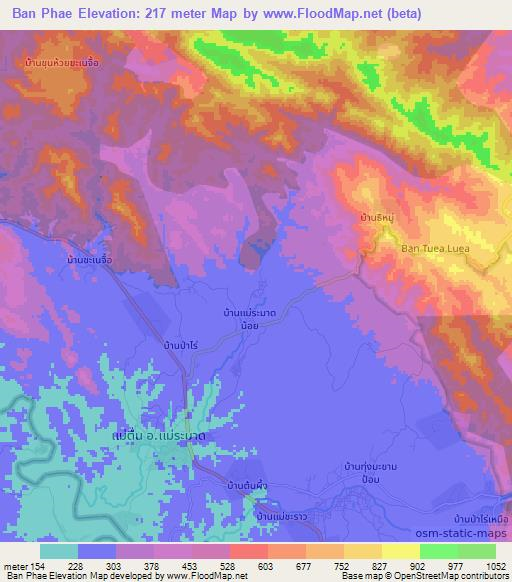 Ban Phae,Thailand Elevation Map