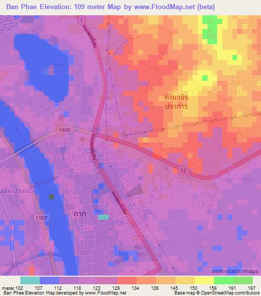 Ban Phae,Thailand Elevation Map