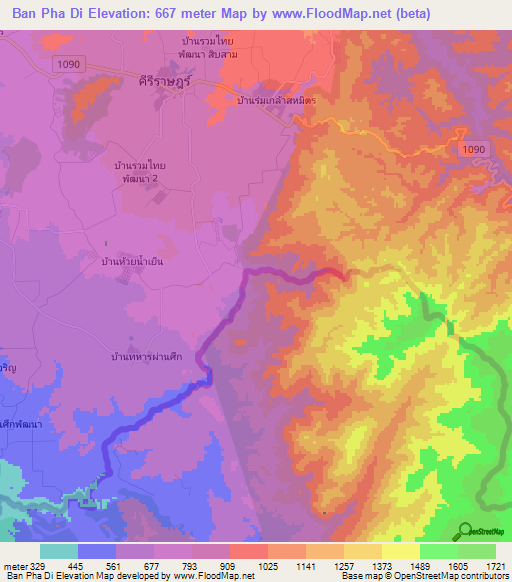 Ban Pha Di,Thailand Elevation Map