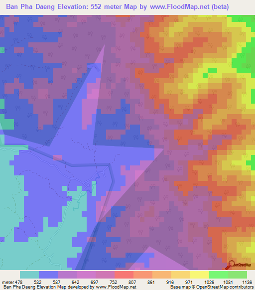 Ban Pha Daeng,Thailand Elevation Map