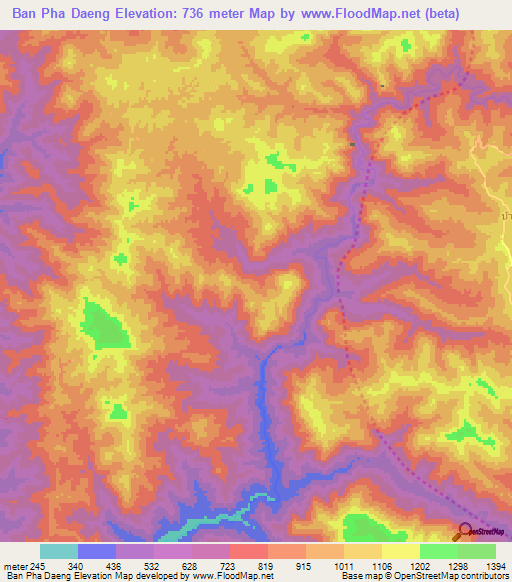 Ban Pha Daeng,Thailand Elevation Map