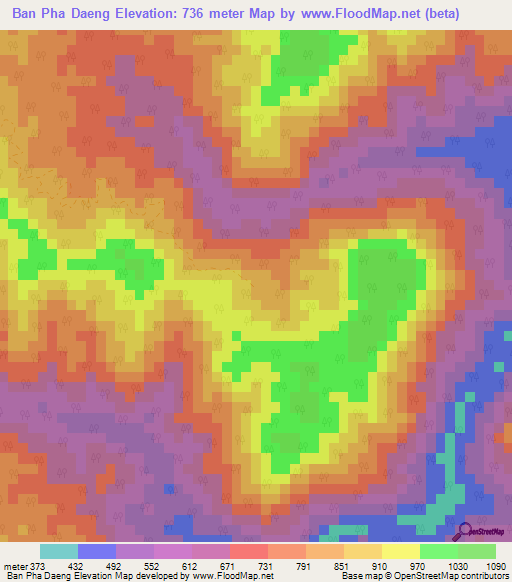 Ban Pha Daeng,Thailand Elevation Map