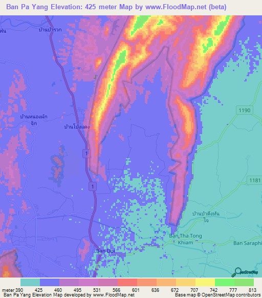 Ban Pa Yang,Thailand Elevation Map