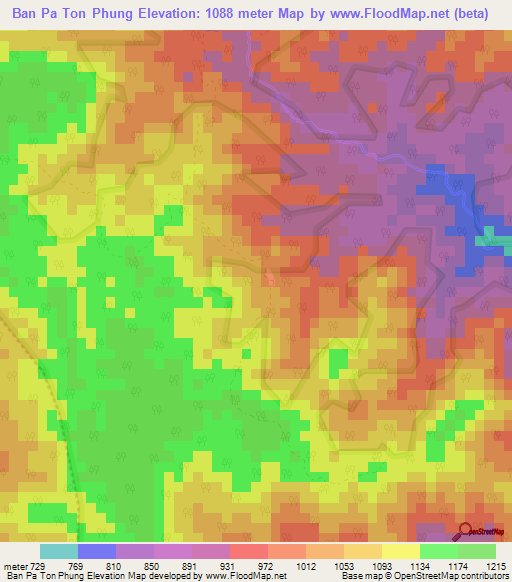 Ban Pa Ton Phung,Thailand Elevation Map